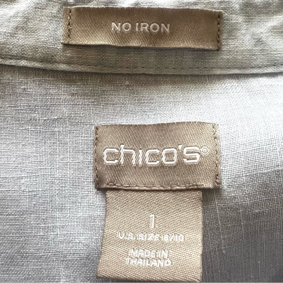 Chico’s No Iron Linen Blue Long Tab Sleeve Button Front Shirt Women’s Medium - Picture 10 of 11